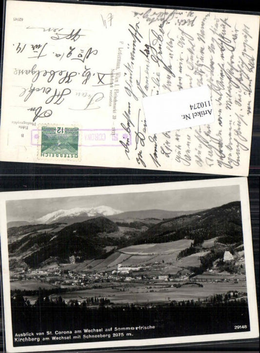 110274,Kirchberg am Wechsel m. Schneeberg St Corona 1933 Postablage