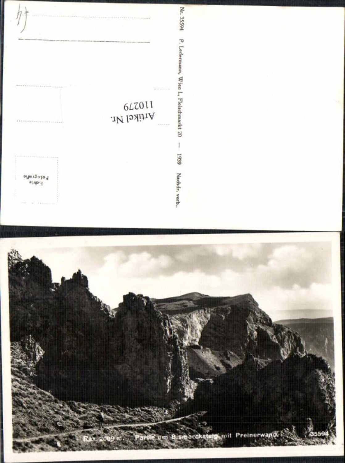 110279, Rax Reichenau section on the Bismarcksteig trail with Preinerwand 1939