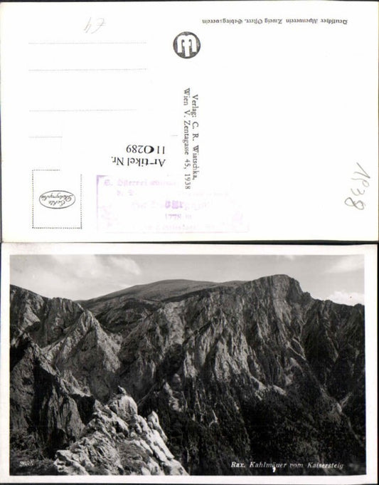 110289,Rax Kahlmäuer vom Kaisersteig Reichenau 1938