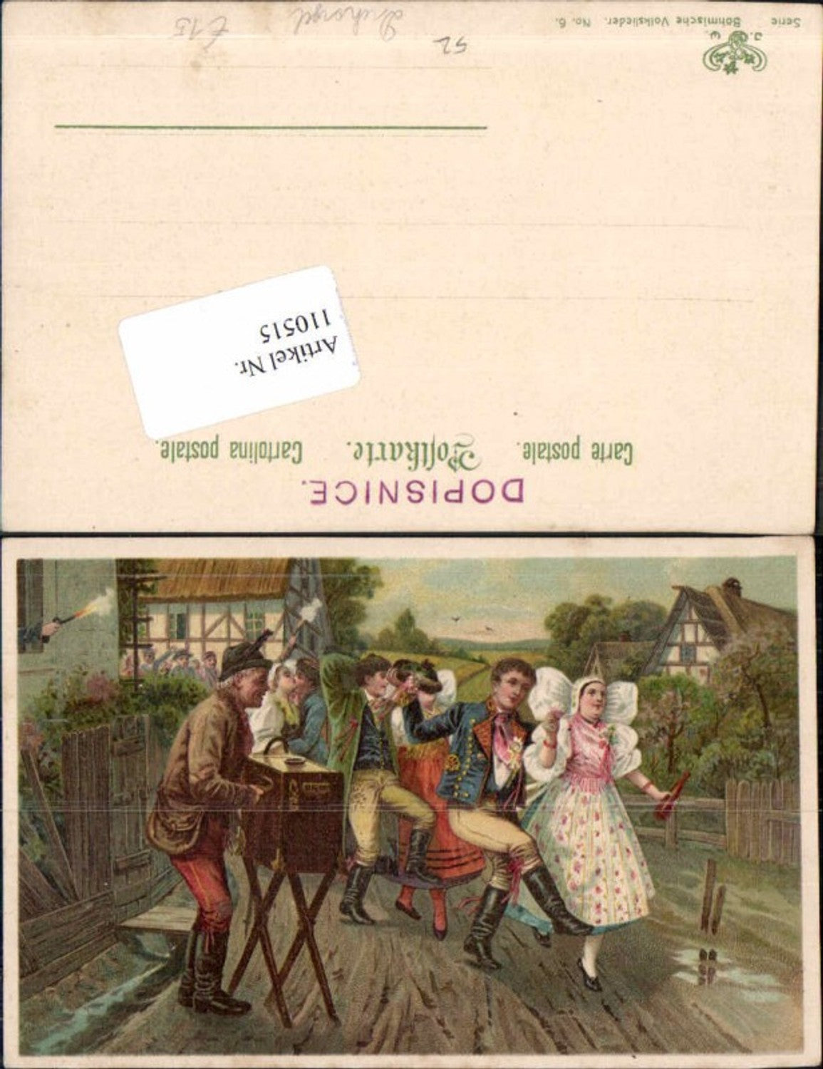 110515,Tolle Litho Drehorgel Musiker Musik Instrument Tanz Böhmische Volkslieder Leierkasten