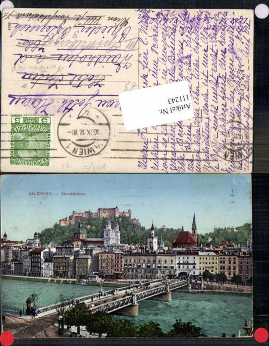 111243,Salzburg Staatsbrücke m. Leute COLOR 1912