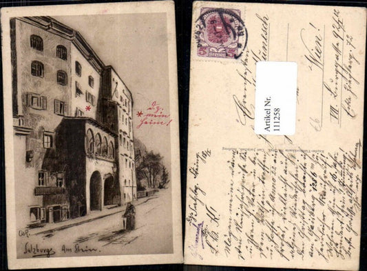 111258,Salzburg Partie am Stein Haus Künstlerkarte