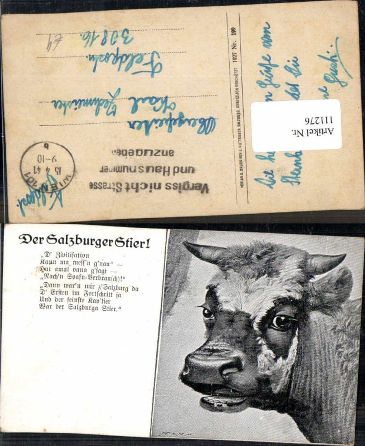 111276,Salzburg Stier Stierwascher Feldpost