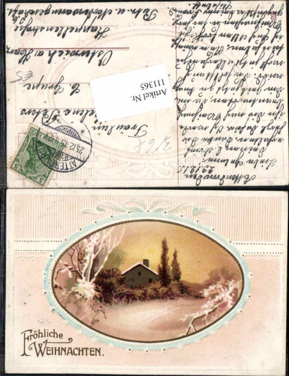 111365, Christmas embossing lithograph house winter winter landscape