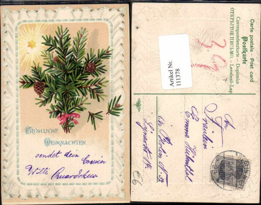 111378, Christmas Great embossing lithograph pine cone cone star