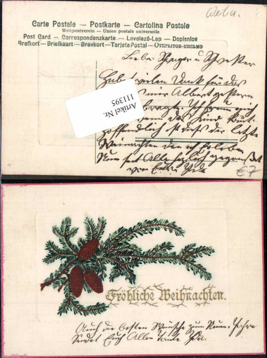 111395, Christmas Great embossing lithograph fir branch cone