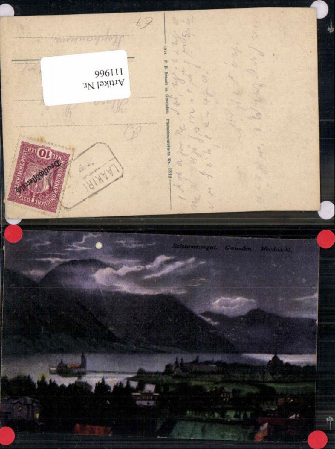 111966,Gmunden m. Schloss Orth im Mondschein Mond pub Brandt 1312