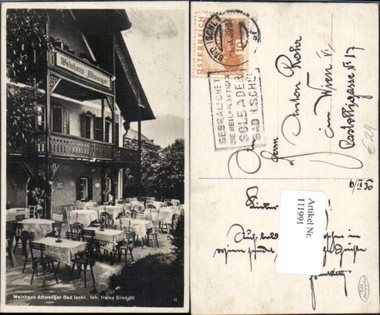 111991,Weinhaus Gasthaus Altwenger in Bad Ischl Inh. Heinz Simkittl RAR 1930