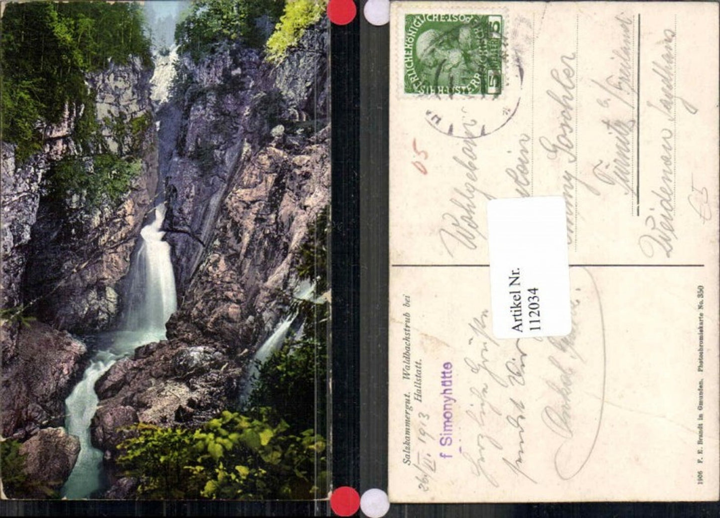 112034,Salzkammergut Waldbachstrub b. Gmunden Hallstatt 1906 pub Brandt 350