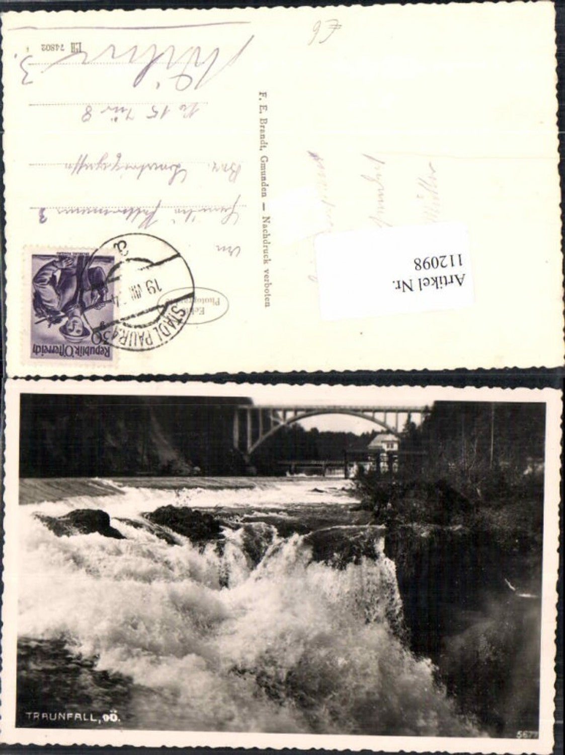 112098,Traunfall bei Gmunden Roitham Fotokarte 1954  pub Brandt