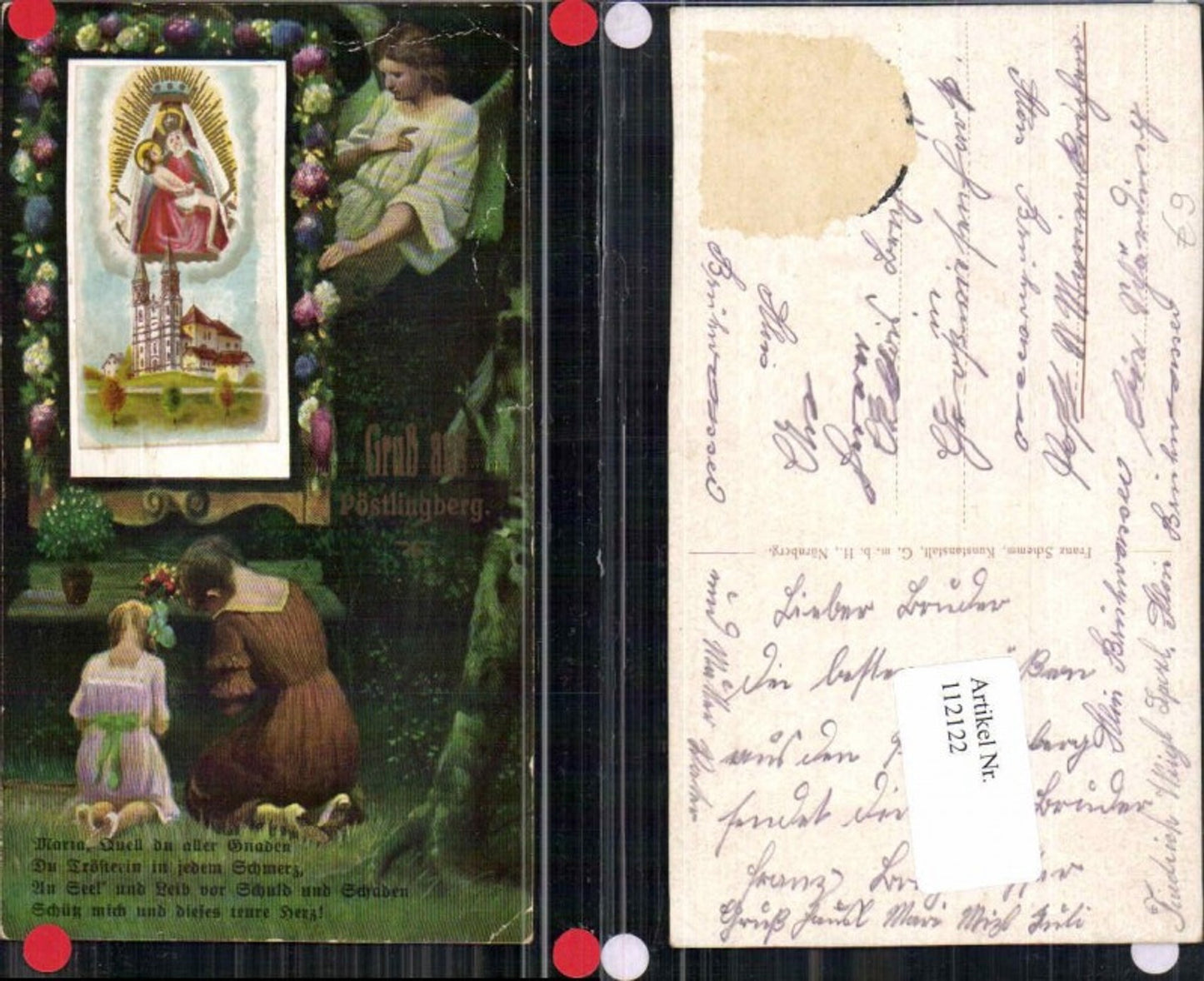 112122,Linz a.d. Donau Gruss aus Pöstlingberg Engel Kind betet Tolle AK