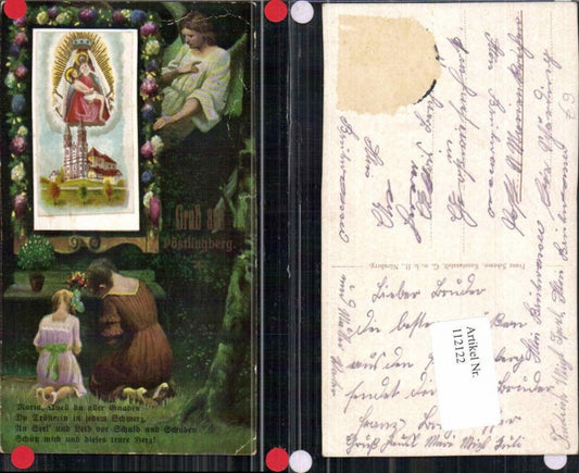 112122,Linz a.d. Donau Gruss aus Pöstlingberg Engel Kind betet Tolle AK