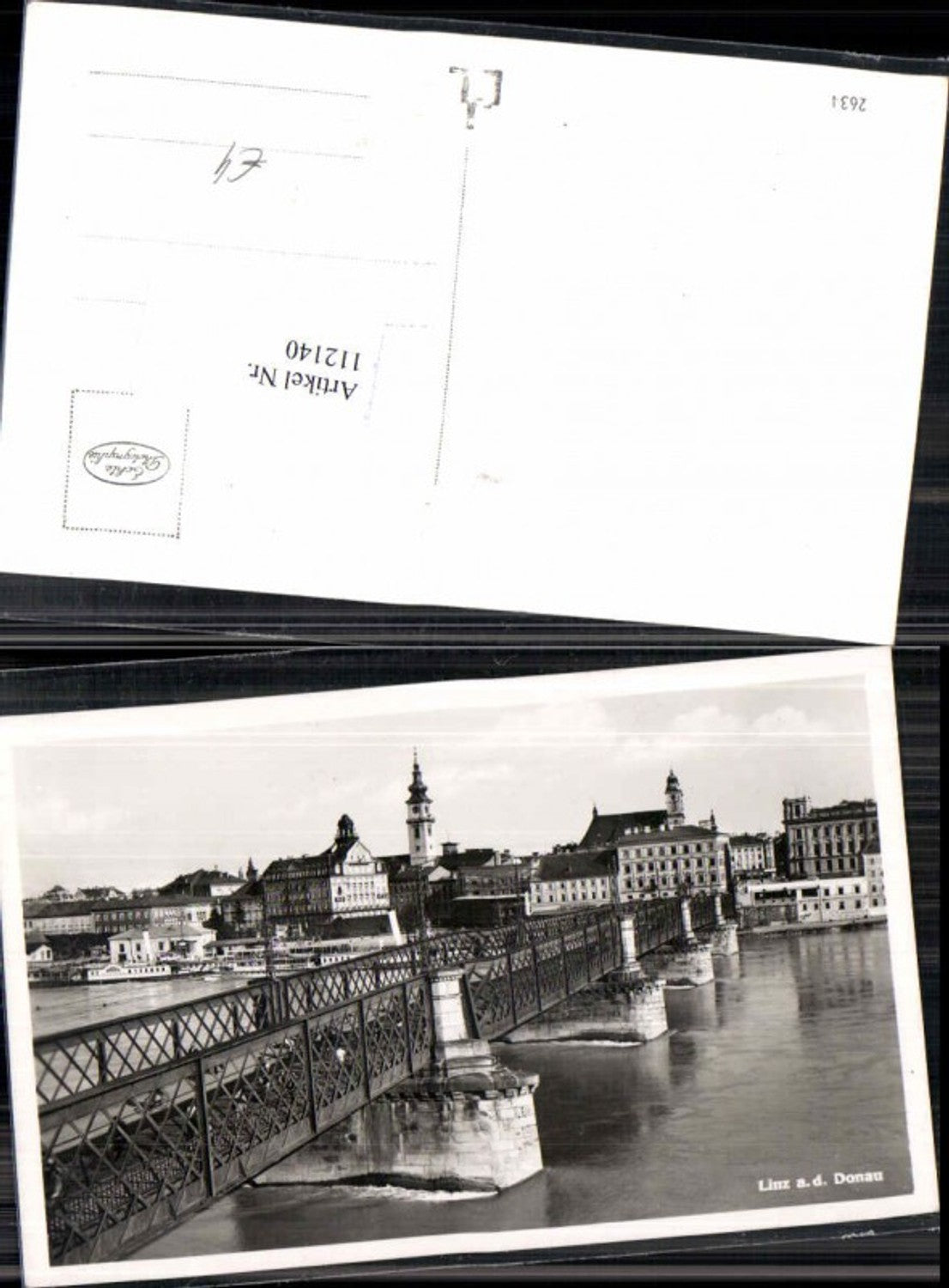 112140,Linz a.d. Donau Partie auf Urfahr m. Brücke und Dampfer Habsburg