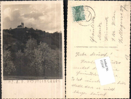 112147,Linz a.d. Donau Fotokarte Pöstlingberg Kirche Bäume 1930 pub kaiser