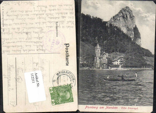 112211,Plomberg am Mondsee m. Boot Villa Smaragd Häuser 1905 pub Brandt 1880