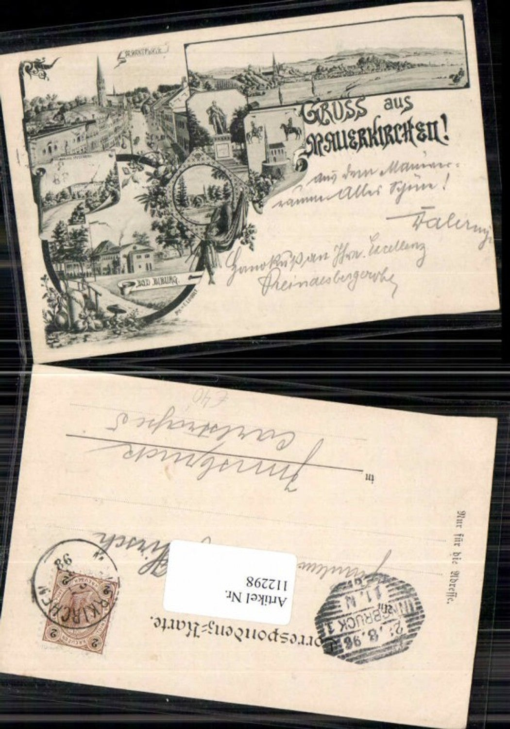 112298,Seltene Karte Gruss aus Mauerkirchen Biburg Spitzenberg Markt 1898