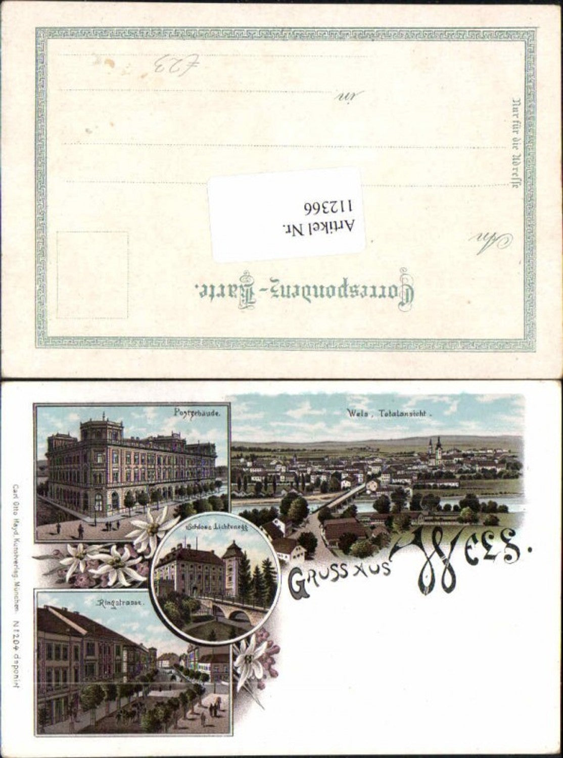 112366,Tolle Litho Gruss aus Wels Lichtenegg Postgebäude Post Ringstrasse 1890