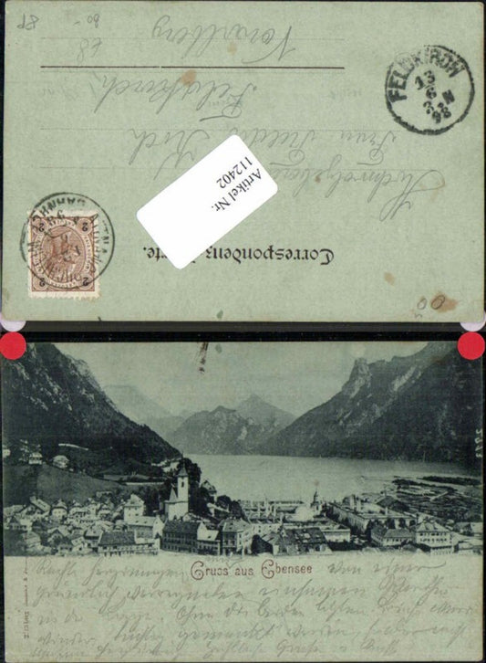 112402,Mond Litho Gruss aus Ebensee am Traunsee 1899