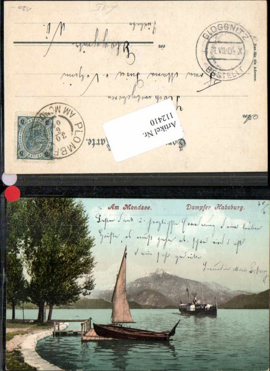 112410,Am Mondsee Dampfer Habsburg m. Segelboot Boot pub Brandt 567
