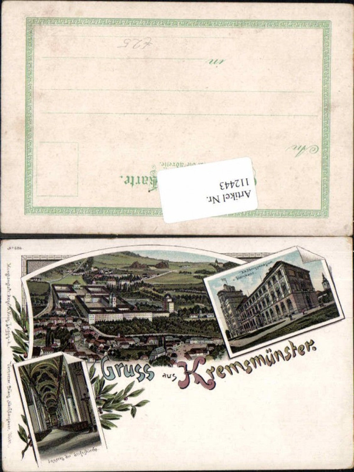 112443,Tolle Seltene Litho Gruss aus Kremsmünster Sternwarte um 1890