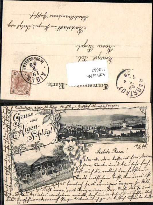 112662,Gruss aus Aigen Schlägl Gartensalon Almesberger Seltene AK 1898