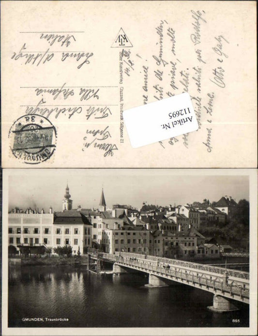 112695,Gmunden Partie zur Traunbrücke Häuser Details 1932
