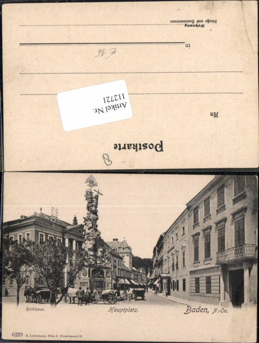 112721,Baden bei Wien Hauptplatz Rathhaus Kutschen Denkmal