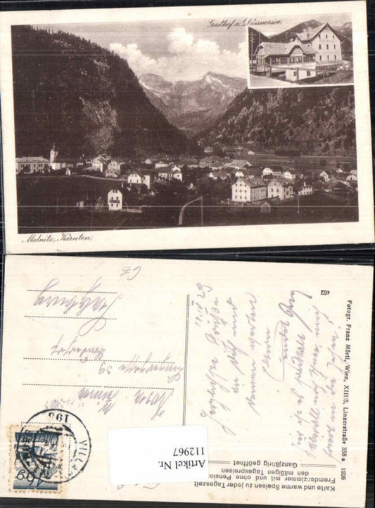 112967,Mallnitz FEHLDRUCK Malnitz Gasthaus Dössnersee 1926 Bahnpost