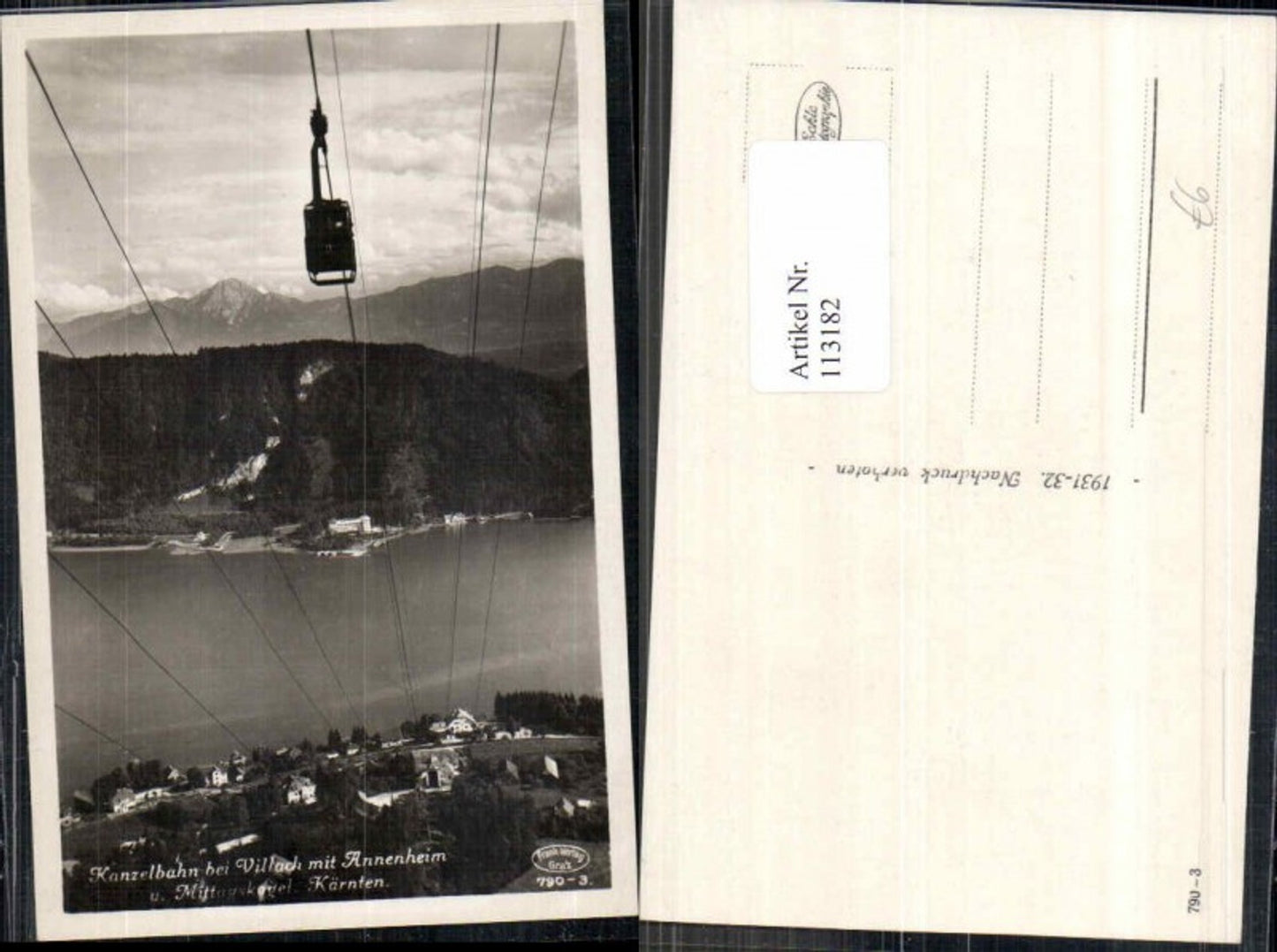 113182,Kanzelbahn Seilbahn bei Villach Annenheim Gondel 1931