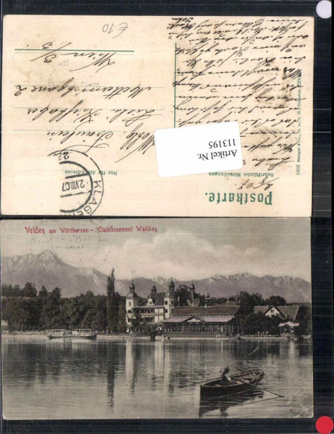 113195,Velden am Wörthersee Etablissement Wahliss Boot 1901