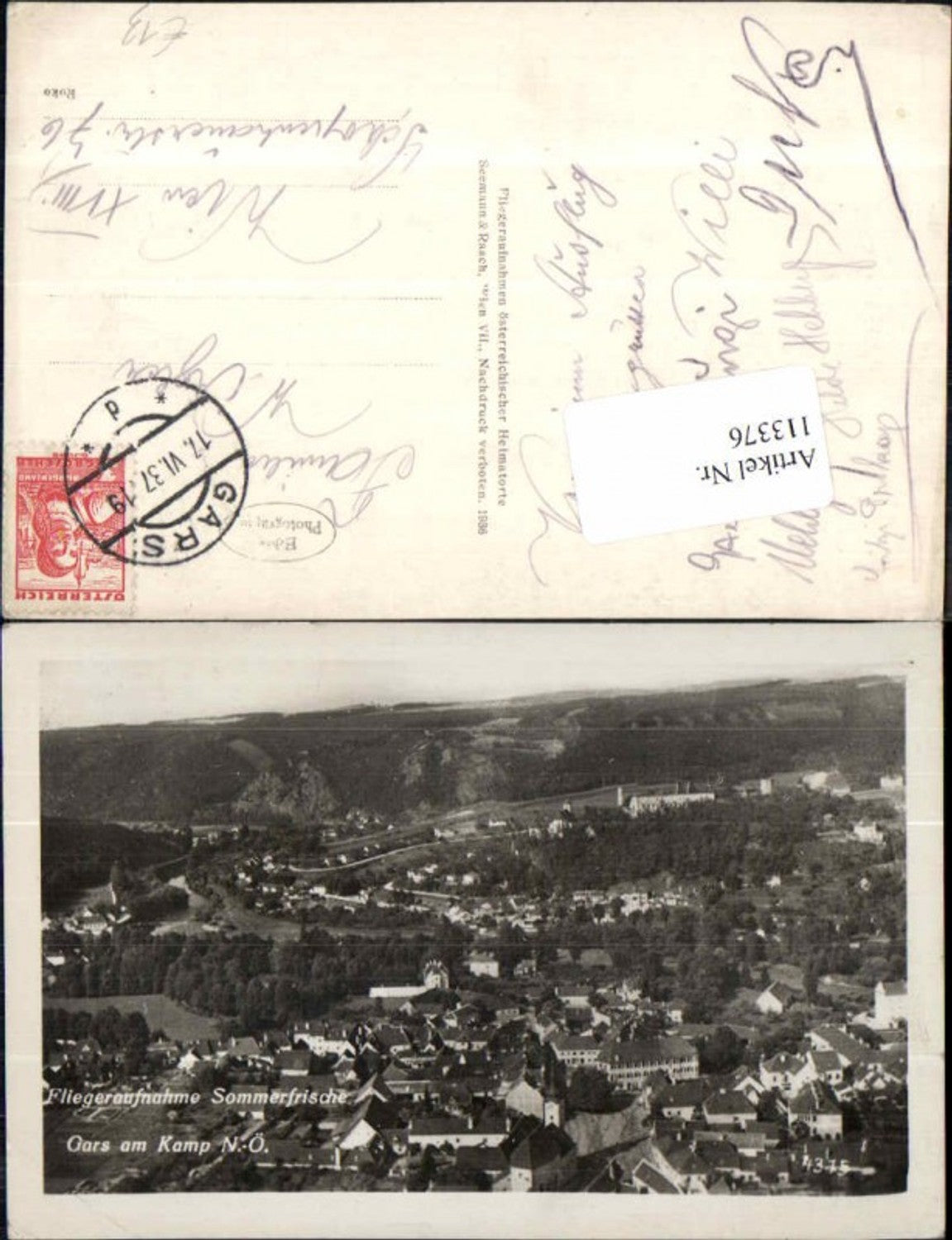 113376,seltene Fliegeraufnahme Gars am Kamp 1936