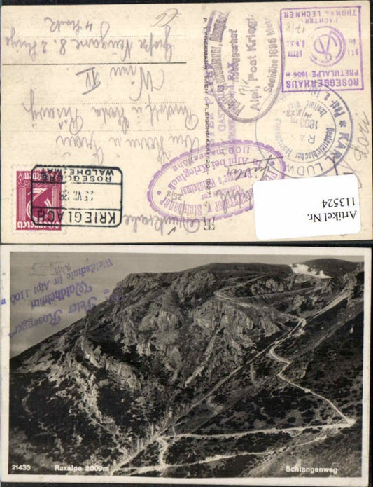 113524,Rax Raxalpe Schlangenweg bei Reichenau 1928