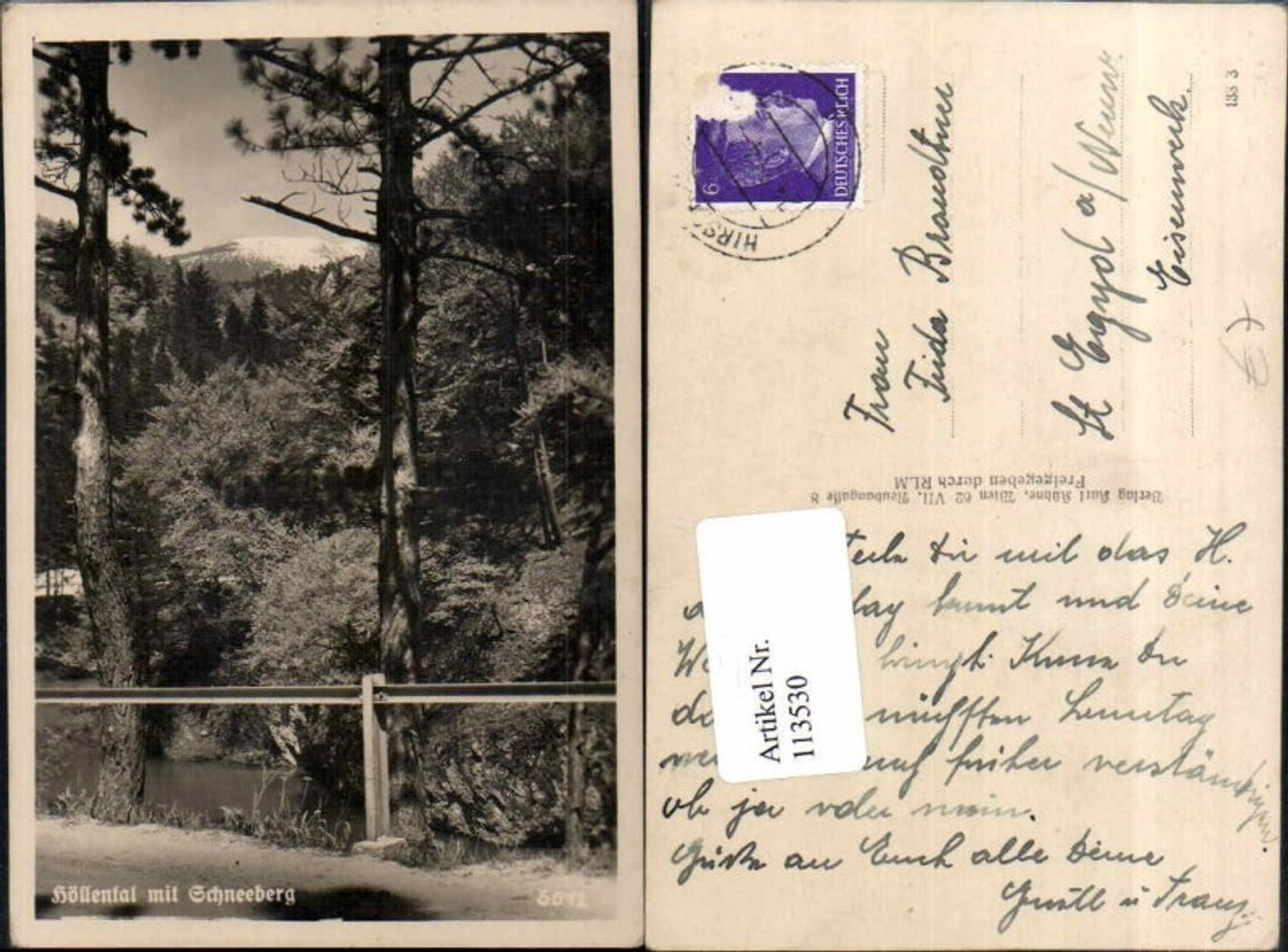 113530,Höllental m. Schneeberg bei Nasswald Hirschwang Puchberg 1942