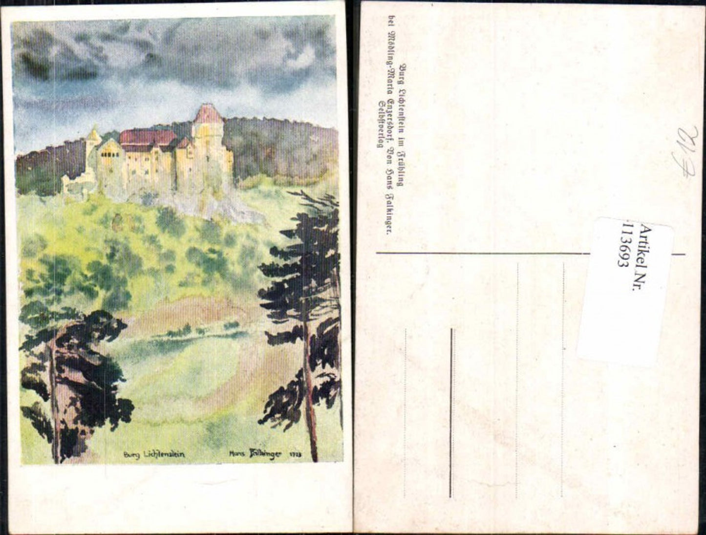 113693,Tolle seltene Künstlerkarte Burg Lichtenstein Liechtenstein b. Mödling Hans Falkinger sign. Maria Enzersdorf