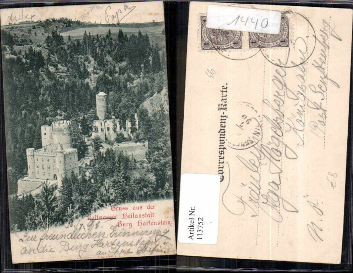 113752,Gruss aus der Kaltwasser Heilanstalt Burg Hartenstein bei Els