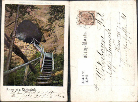 113846,Gruss vom Türkenloch bei Weissenbach a.d. Triesting Steinwandklamm 1899