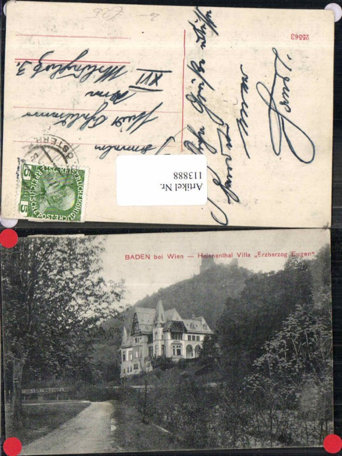 113888,Baden bei Wien Helenenthal Villa Erzherzog Johann seltene Partie 1912