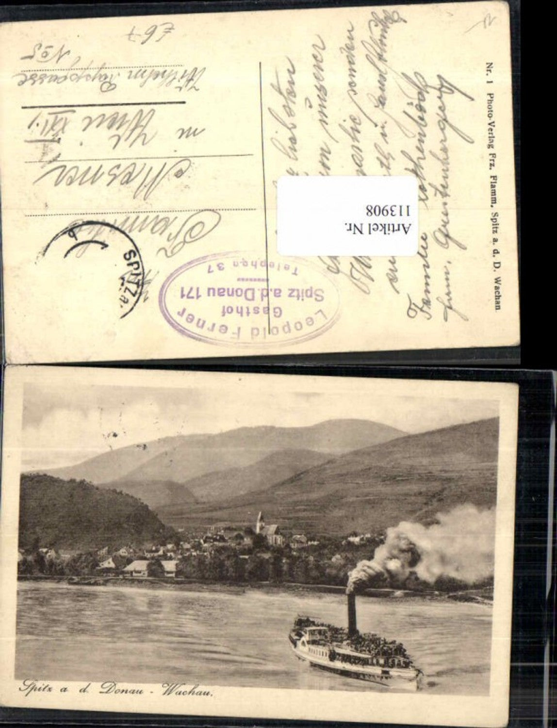 113908,Spitz a.d. Donau Wachau Donau Dampfer 1920 Stempel Gasthaus Ferner