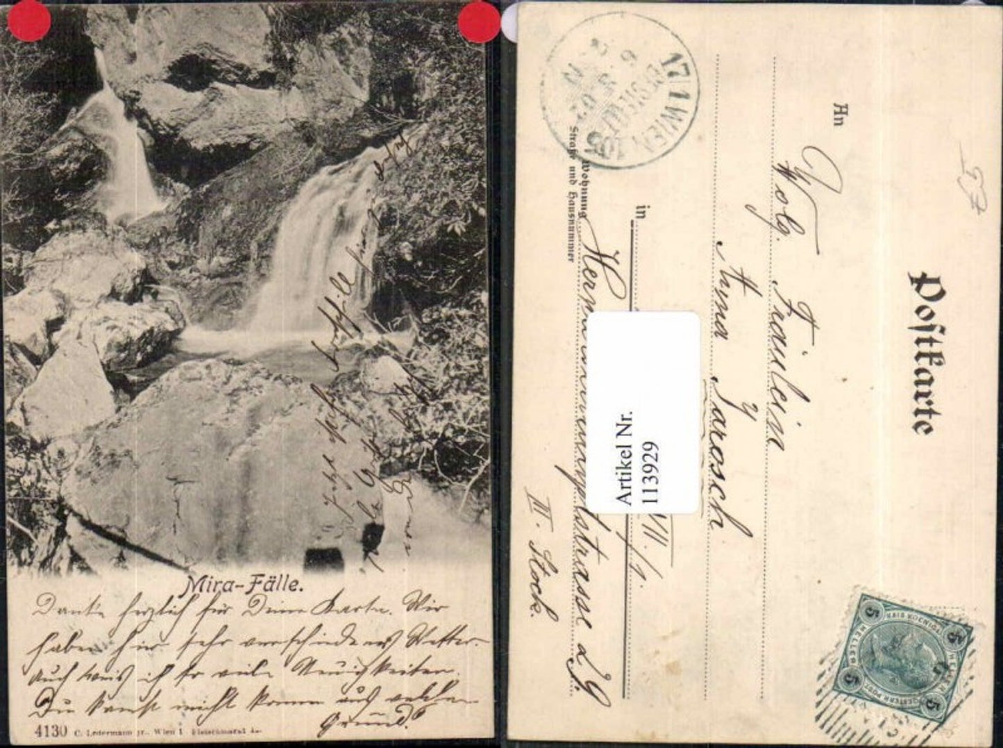 113929,Mira Wasserfälle Wasserfall bei Pernitz 1900