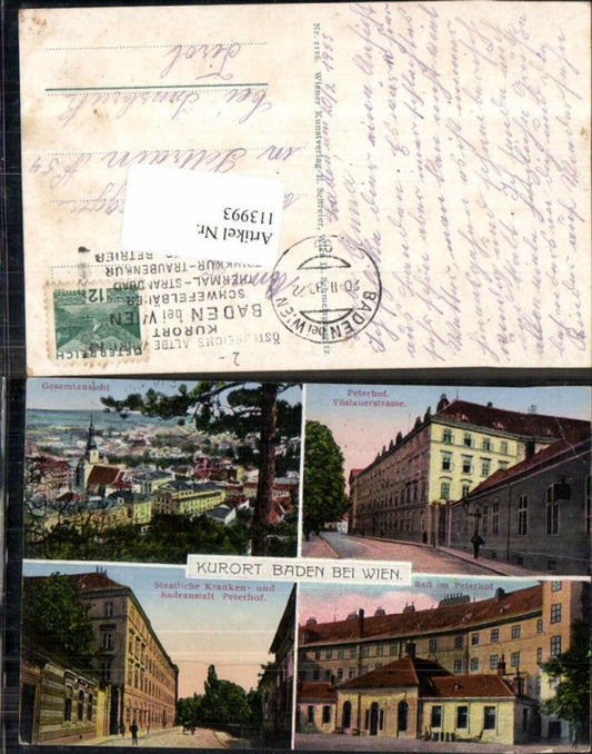 113993,Baden bei Wien Peterhof Vöslauerstrasse Strassenansichten 1920