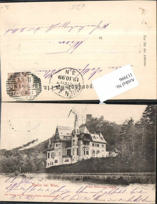 113996,Baden bei Wien Villa Erzherzog Eugen im Helenenthal 1899