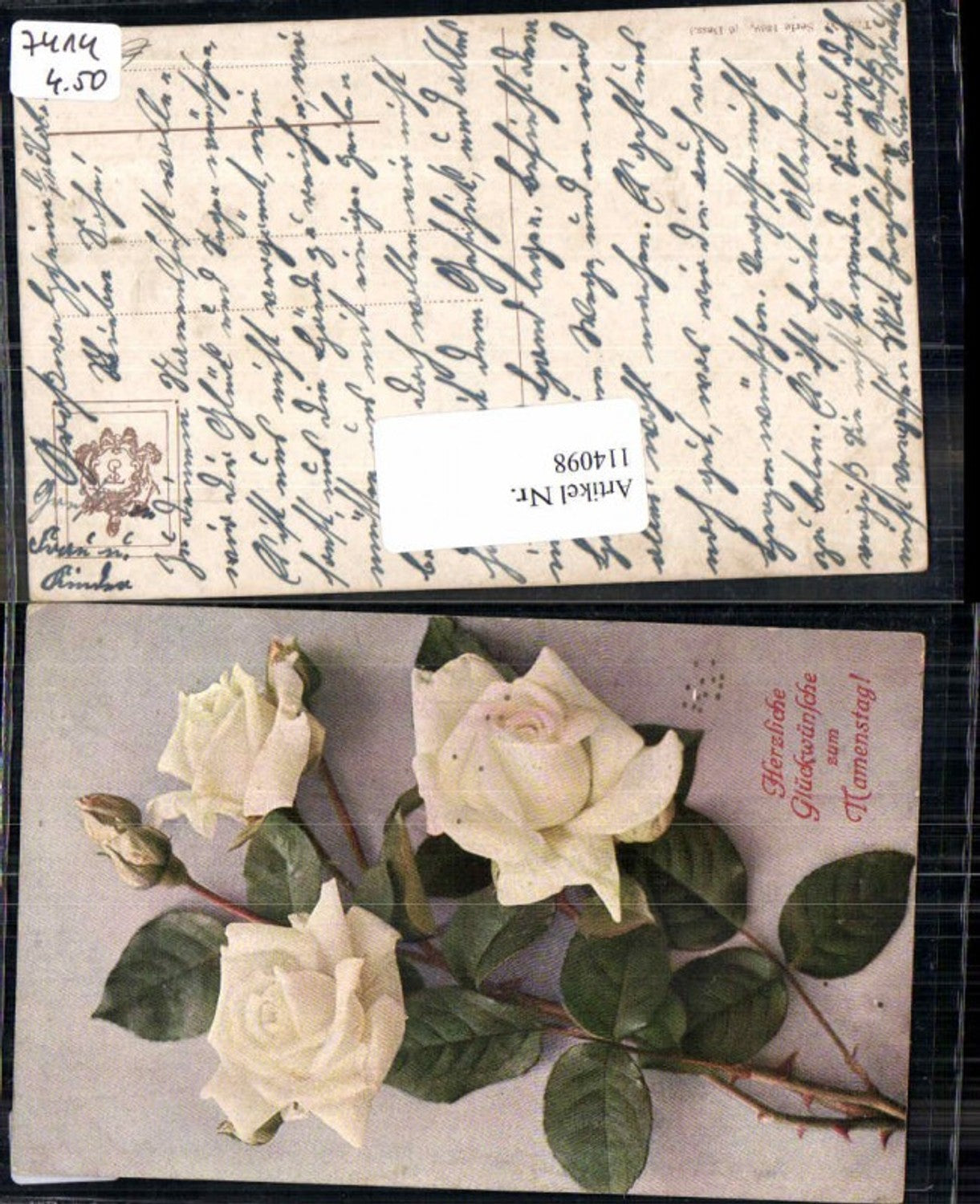 114098,Theo Stroefer Nürnberg 1369 Namenstag Weisse Rosen Blumen