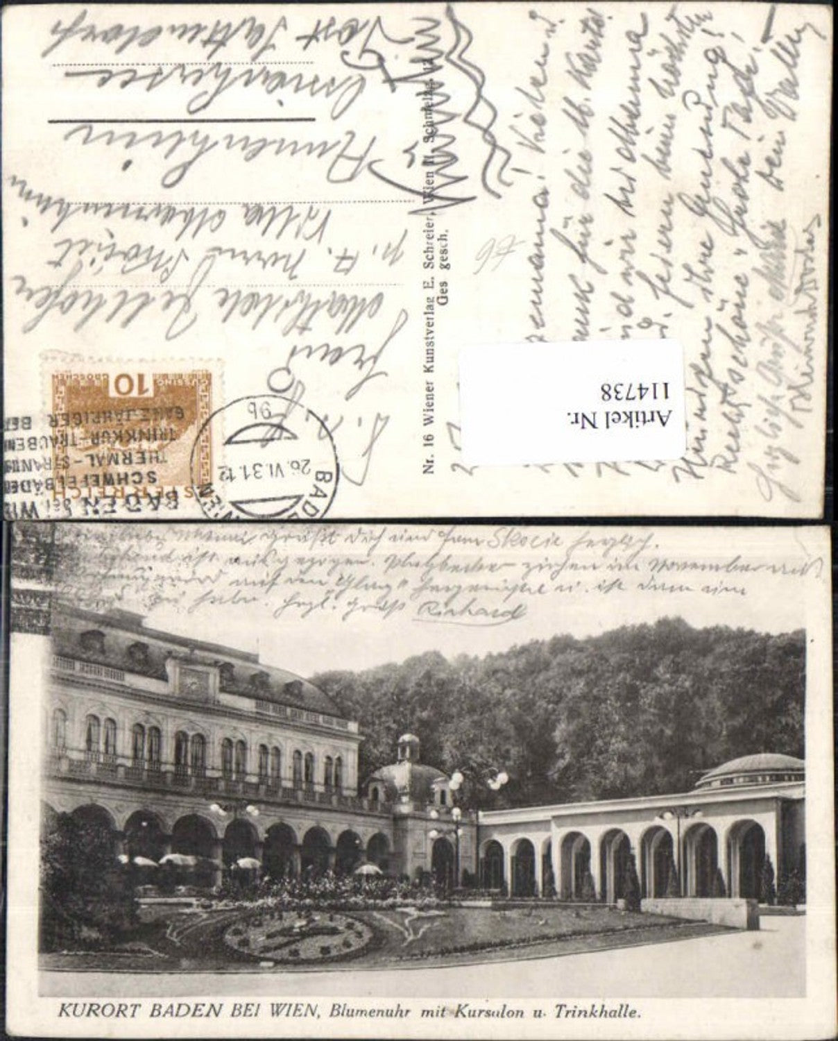 114738,Baden bei Wien Blumenuhr 1930