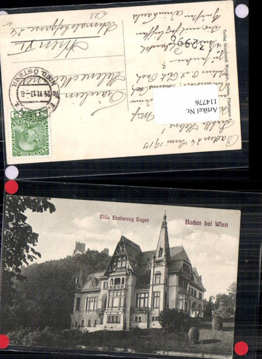 114776,Baden bei Wien Villa Erzherzog Eugen Tolle Karte um 1910 Helenenthal