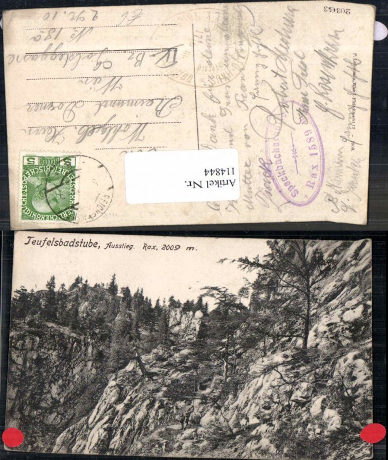 114844,Teufelsbadstube Ausstieg Rax bei Reichenau 1909
