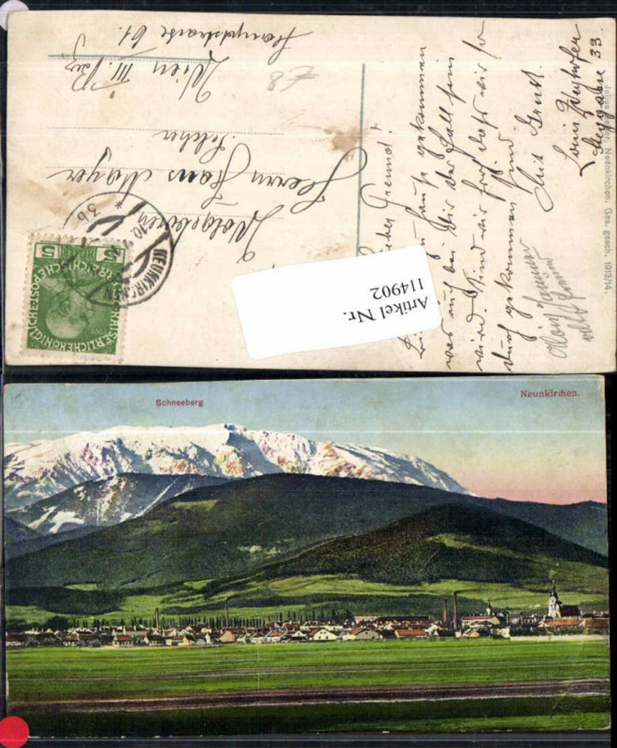 114902,Neunkirchen Ortsansicht m. Schneeberg 1910