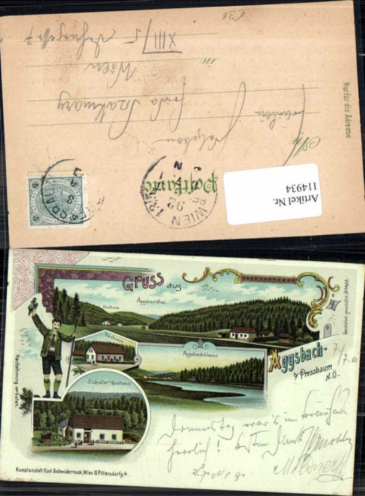 114934,sehr schöne Schwidernoch Litho Gruss aus Aggsbach bei Pressbaum Wien Gasthaus