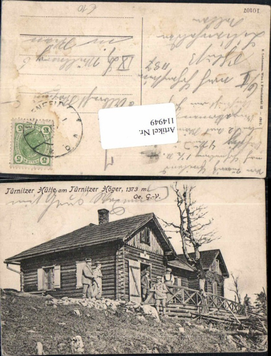 114949,Türnitz Türnitzerhütte am Türnitzer Höger m. Leute 1908