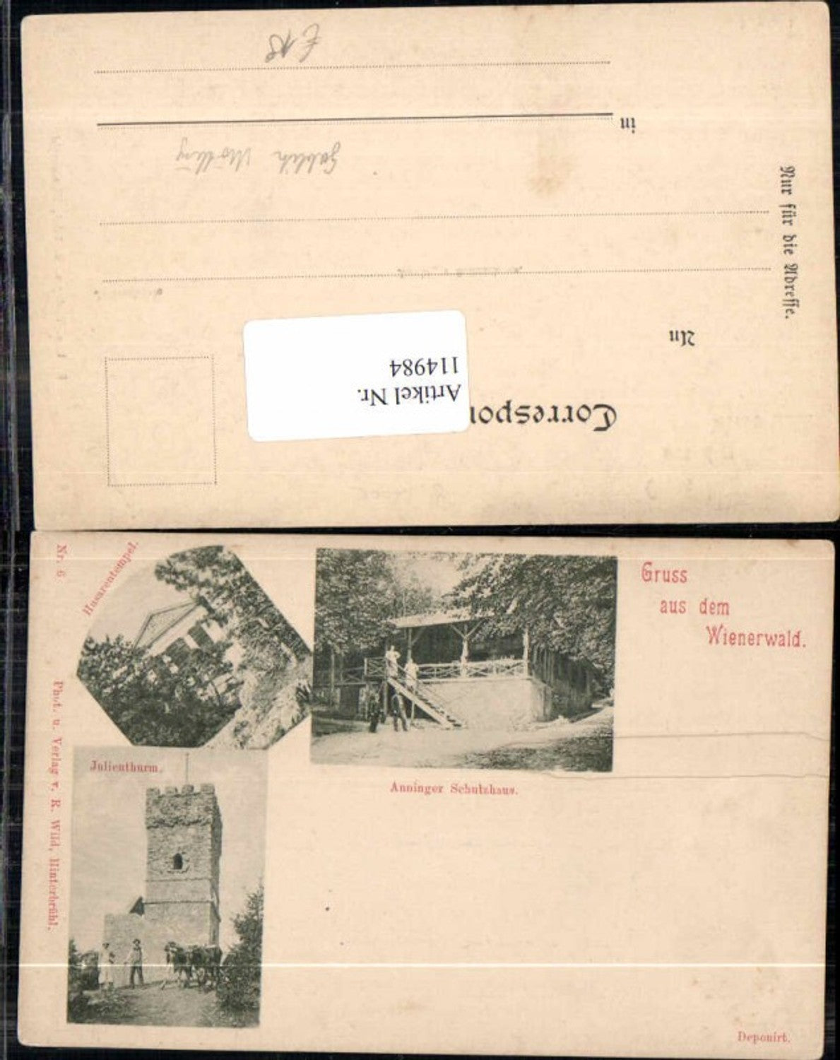 114984,Gruss aus dem Wienerwald Anninger Schutzhaus Julienthurm Mödling Gablitz 1898