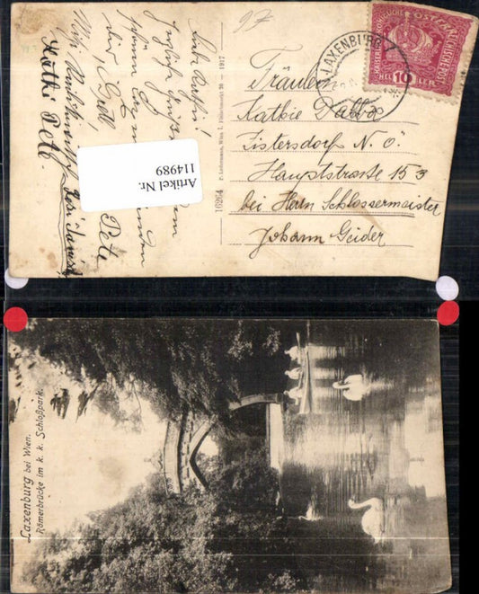 114989,Laxenburg bei Wien Franzensburg Römerbrücke im Schlosspark 1917